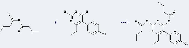 Pyrimethamine can react with butyric acid anhydride to produce N-[2-butyrylamino-5-(4-chloro-phenyl)-6-ethyl-pyrimidin-4-yl]-butyramide